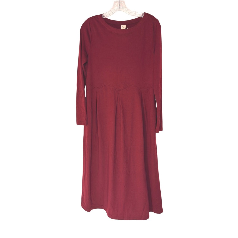 Lintico Wool Arc-Panel Sculpted Pleats Midi Sweater Dress Red Long Sleeve Small